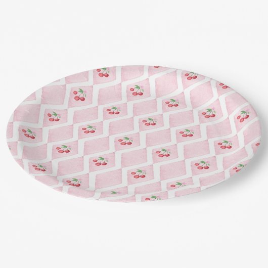 さくらんぼオントップピンクヴィンテージさくらんぼベビーシャワー ペーパープレート (アングル)