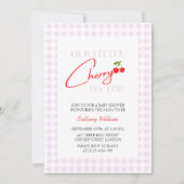 さくらんぼオントップピンク市松模様にガールベビーシャワー 招待状 (正面)