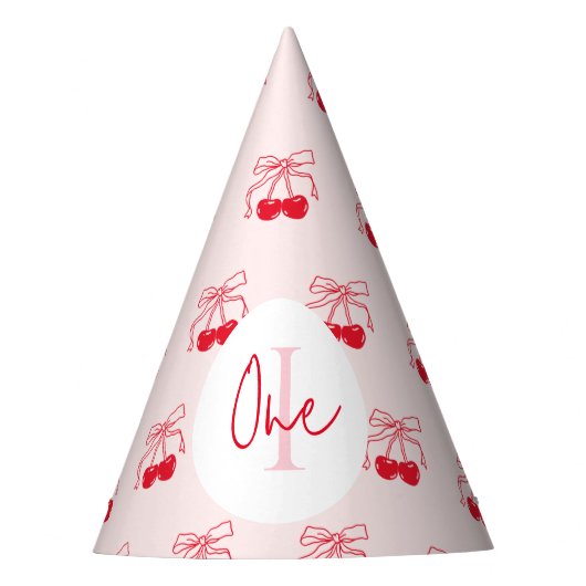 さくらんぼオントップピンク&レッドさくらんぼ誕生日パーティー パーティーハット (正面)