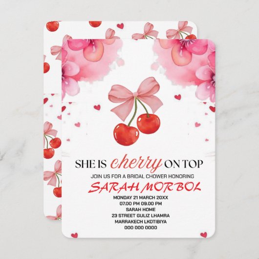 さくらんぼオントップブライダルシャワー招待セットテンプラット 招待状 (正面/裏面)