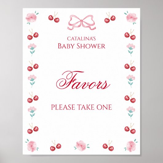 さくらんぼオントップベビーシャワーはピンクの弓を好む ポスター (正面)