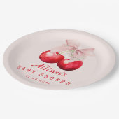 さくらんぼオントップベビーシャワーガールレッド&ピンク ペーパープレート (アングル)