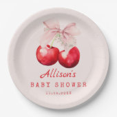 さくらんぼオントップベビーシャワーガールレッド&ピンク ペーパープレート (正面)
