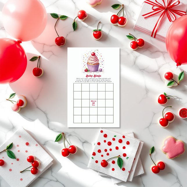 さくらんぼオントップベビーシャワービンゴゲーム (Cherry On Top Baby Shower Bingo Game)