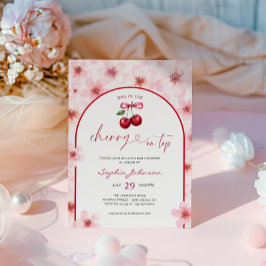 さくらんぼオントップベビーシャワーピンクさくらんぼ花 招待状