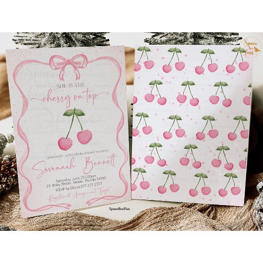 さくらんぼオントップベビーシャワーボウ 招待状