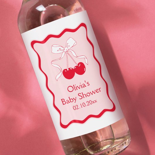 さくらんぼオントップベビーシャワーミニシャンパン ワインラベル