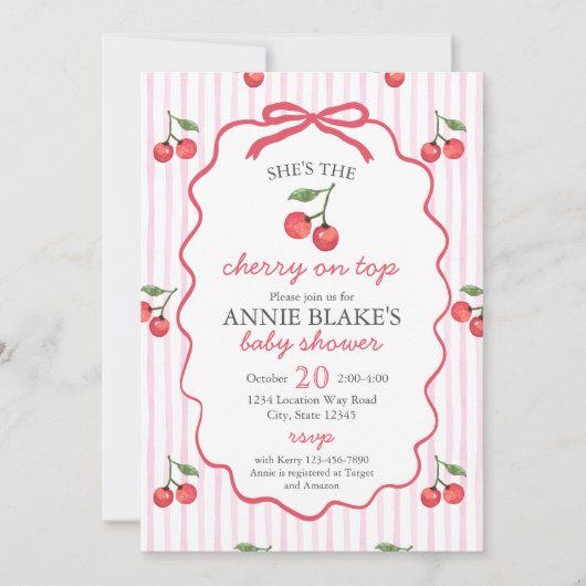 さくらんぼオントップベビーシャワー招待状 招待状 (正面)