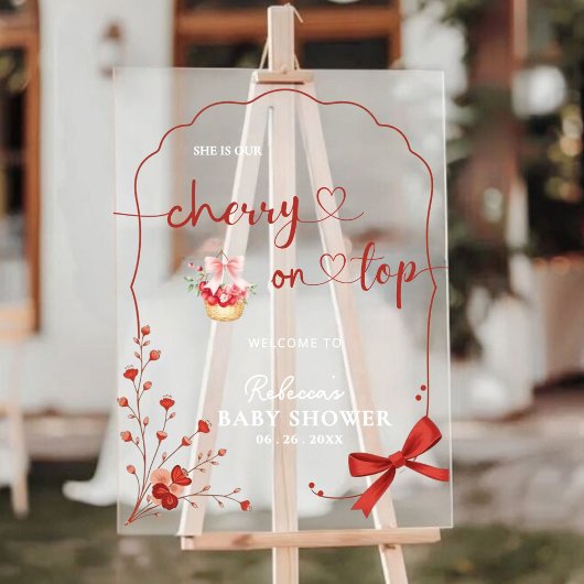 さくらんぼオントップベビーシャワー歓迎サイン アクリルサイン