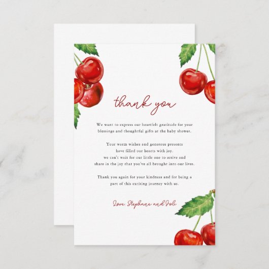 さくらんぼオントップベビーシャワー サンキューカード (正面/裏面)