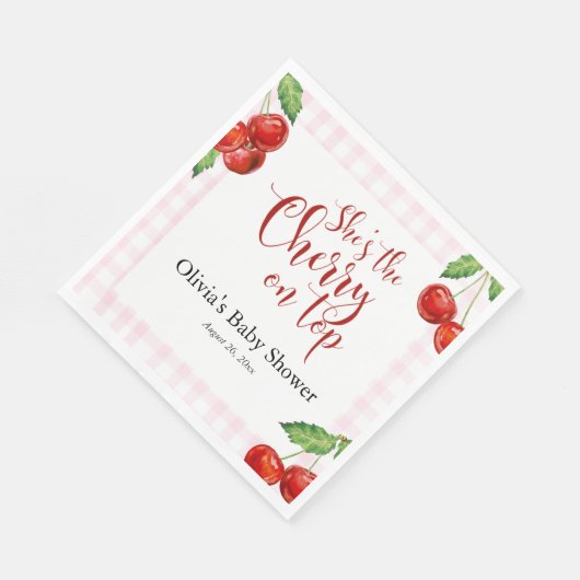 さくらんぼオントップベビーシャワー スタンダードランチョンナプキン (角)