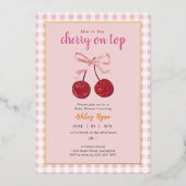 さくらんぼオントップベビーシャワー 箔招待状 (正面)