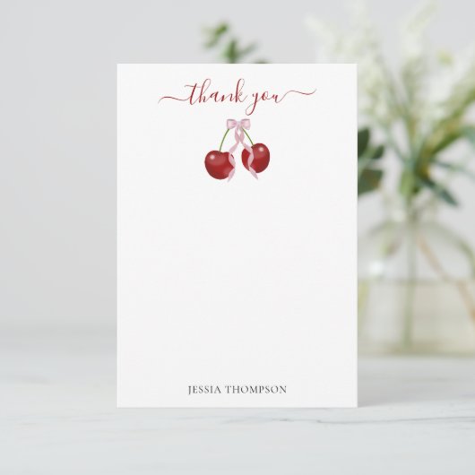 さくらんぼオントップベビーモダンシャワーピンクボウガール サンキューカード (スタンド正面)