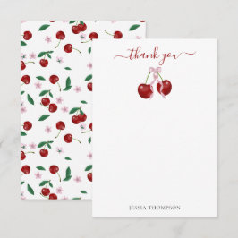 さくらんぼオントップベビーモダンシャワーピンクボウガール サンキューカード