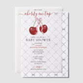 さくらんぼオントップベビーモダンシャワーピンクボウガール ベラム紙招待状 (オフセット (招待状))
