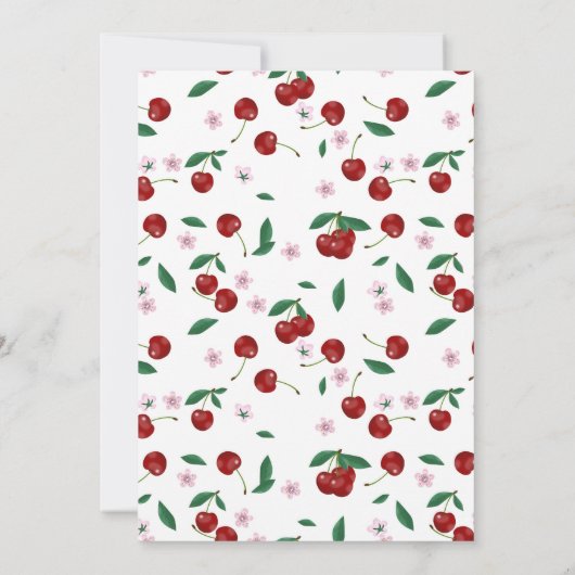 さくらんぼオントップベビーモダンシャワーピンクボウガール 招待状 (裏面)