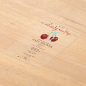 さくらんぼオントップベビーモダンシャワーブルーボウボーイ アクリル招待状 (レイダウン)