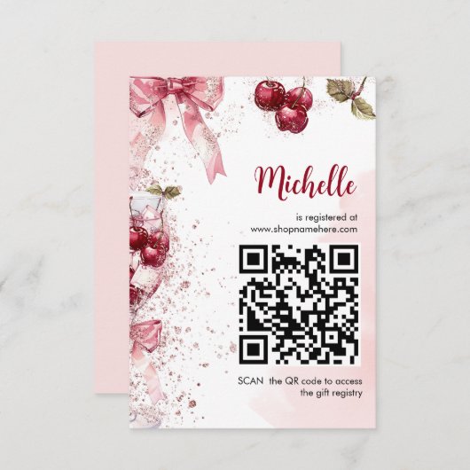 さくらんぼオントップボウカクテルサマーブライダルシャワー エンクロージャーカード (正面/裏面)