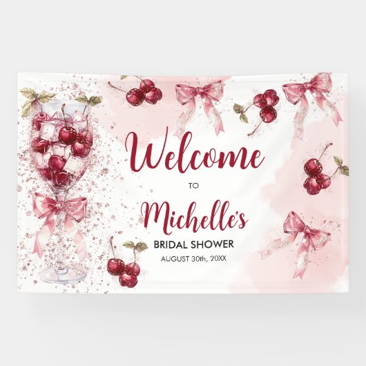さくらんぼオントップボウカクテルサマーブライダルシャワー 横断幕 (横)