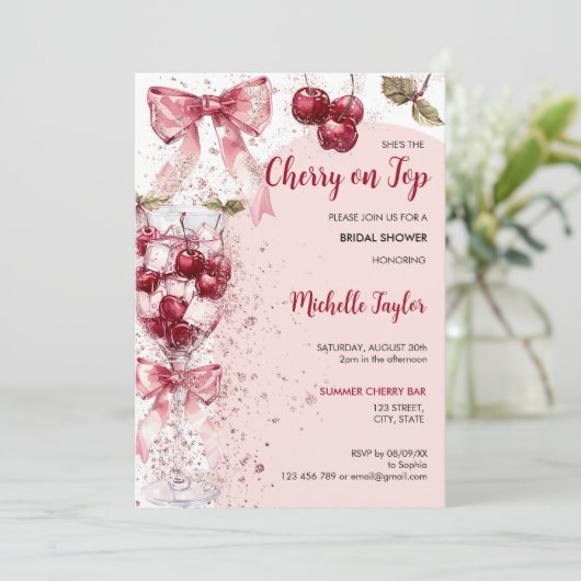 さくらんぼオントップボウホアーチサマーブライダルシャワー 招待状 (スタンド正面)