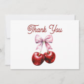 さくらんぼオントップモダンピンクボウ赤ちゃんシャワー サンキューカード (正面)