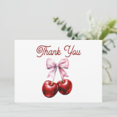 さくらんぼオントップモダンピンクボウ赤ちゃんシャワー サンキューカード (スタンド正面)