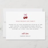 さくらんぼオントップモダンピンクボウ赤ちゃんシャワー サンキューカード (裏面)