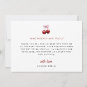 さくらんぼオントップモダンピンクボウ赤ちゃんシャワー サンキューカード (裏面)