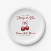 さくらんぼオントップモダンピンクボウ赤ちゃんシャワー ペーパープレート (正面)