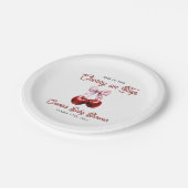 さくらんぼオントップモダンピンクボウ赤ちゃんシャワー ペーパープレート (アングル)