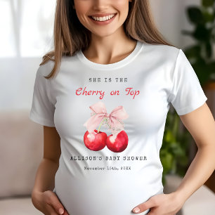 さくらんぼオントップモダンピンクボウ赤ちゃんシャワーTシャツ トライブレンドTシャツ