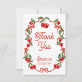 さくらんぼオントップリボンお洒落誕生日パーティー サンキューカード (正面)