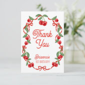 さくらんぼオントップリボンお洒落誕生日パーティー サンキューカード (スタンド正面)
