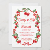 さくらんぼオントップリボンお洒落誕生日パーティー 招待状 (正面)