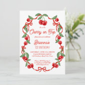 さくらんぼオントップリボンお洒落誕生日パーティー 招待状 (スタンド正面)
