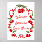 さくらんぼオントップリボンブライダルシャワーウェルカムサイン ポスター (正面)