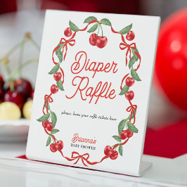 さくらんぼオントップリボン赤ちゃんシャワーおむつラッフル 台座サイン