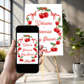 さくらんぼオントップリボン赤ちゃんシャワー歓迎サイン ポスター