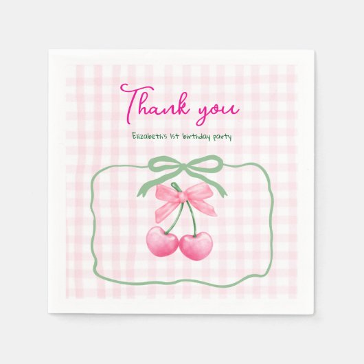 さくらんぼオントップ第1誕生日 スタンダードカクテルナプキン (正面)