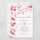 さくらんぼオントップ – ピンクボウ&ギンガムベビーシャワー 招待状 (正面)