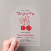 さくらんぼオンモダントップピンクボウブライダルシャワー アクリル招待状 (インサイチュ (ポータブル))