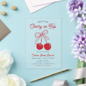 さくらんぼオンモダントップピンクボウブライダルシャワー アクリル招待状 (インサイチュ (ウェディング))