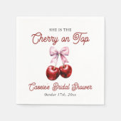 さくらんぼオンモダントップピンクボウブライダルシャワー スタンダードカクテルナプキン (正面)