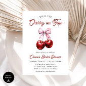 さくらんぼオンモダントップピンクボウブライダルシャワー 招待状