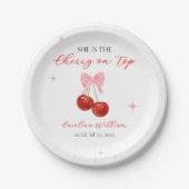 さくらんぼオンユニークトップベイビーシャワー ペーパープレート (正面)
