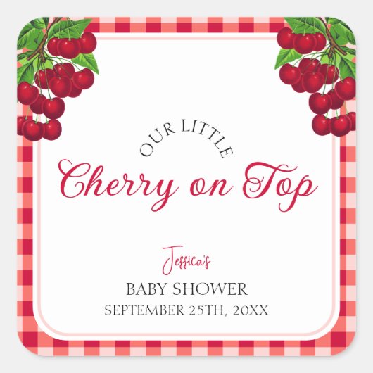 さくらんぼオン秋ジンガムプレイドベビーシャワー スクエアシール (正面)