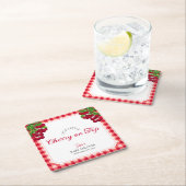 さくらんぼオン秋ジンガムプレイドベビーシャワー スクエアペーパーコースター (インサイチュ)