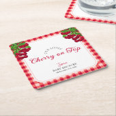 さくらんぼオン秋ジンガムプレイドベビーシャワー スクエアペーパーコースター (アングル)