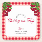 さくらんぼオン秋ジンガムプレイドベビーシャワー スクエアペーパーコースター (正面)