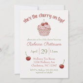 "さくらんぼオン・トップ"コケットカップケーキベビーシャワー 招待状 (正面)